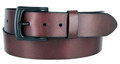 Burgundy Full Grain Genuine Work Jean Casual Leather Belt With Black Solid