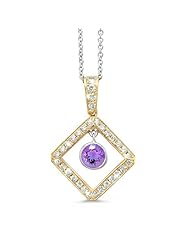 Diagonal Square And Circle Diamond Pendant In 18K Yellow Gold With A 0.48 ct. Genuine amethyst Center Stone.