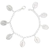Sterling Silver Mary Immaculate Conception Charm Bracelet, 3/4 (20mm) wide