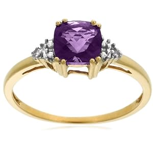 10k Yellow Gold, February Birthstone, Amethyst and Diamond Ring, Size 6