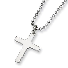 Polished Stainless Steel Cross Necklace on 22" Bead Chain