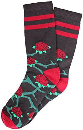 Crew socks w/ Compression fit & knitted Rose pattern (Size 9-11)