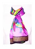 Satin Horse Print on Orchid - Silk Long Scarf 11.5 x 52