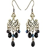 Gold Toned Black Beaded CONTESSA Chandelier Earrings