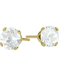 0.65Ct. Genuine 4mm Round White Topaz 14 Karat Yellow Gold Stud Earrings for Girls