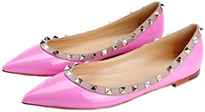 Littleboutique New Women Girls Burnished Pointed Flat Shoes Ballet Flat Pumps Rivet Stud Punk Shoes
