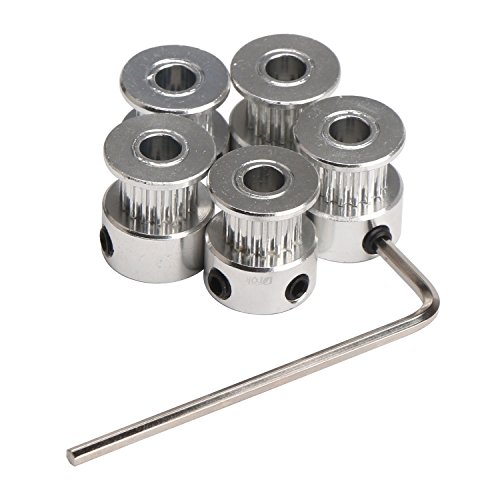 DROKÂ® 5PCS Aluminum GT2 Timing Belt Pulley 16 Teeth Bore 5mm Width 6mm and Wrench for RepRap 3D Printer Prusa i3
