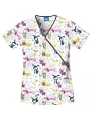 Apparel: Cherokee 4826 Womens Scrub HQ Mock Wrap Print Scrub Top Here Boy! X-Small - Scrub HQ