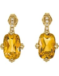 Genuine Citrine And Diamond Earrings 14K Yellow Gold Pair 12.00X08.00mm/.06 Ct Tw