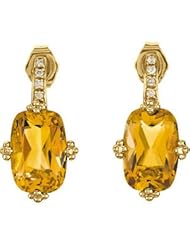Pair 12.00X08.00Mm/.06 CT TW 14K Yellow Gold Genuine Citrine And Diamond Earrings