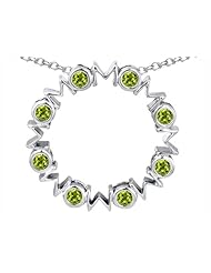 Original Star K (tm) Large MOM Circle Mothers pendant with Round Simulated Peridot in 925 Sterling Silver