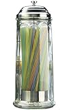 Palais Glassware High Quality Glass Straw Dispenser with Chrome Base and Cover - 11 Inch High