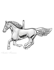 Sterling Silver 18" .8mm Wide Box Chain Necklace With Large Running Horse Animal Pendant