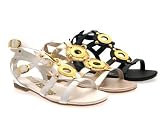 WOMENS LADIES BLACK GOLD WHITE STRAPPY BUCKLE GLADIATOR SANDALS STUDDED SHOES SIZES 3-8