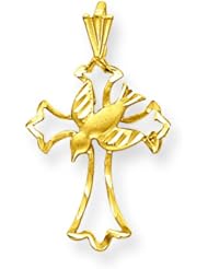 14K Yellow Gold Dove Cross Pendant Charm Jewelry