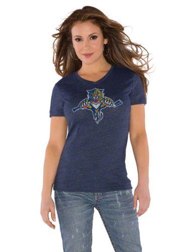 Florida Panthers Navy Women's Primary Logo Tri Blend V Neck T-Shirt- by Alyssa Milano