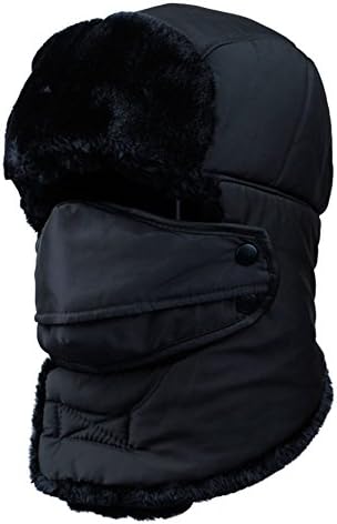 LJC Men's Bomber Hats Trapper Hunting Ski Warm Cap with Earflap Mask Scarve Black