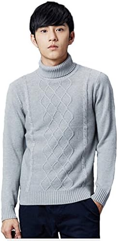 Wiboy Men's Solid Color Turtle Neck Twist Embossing Pullover Sweater Size M Gray