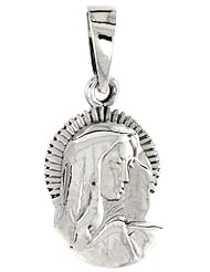 Sterling Silver Blessed Virgin Mary Pendant, 3/4 inch tall