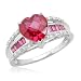 10k White Gold Heart-Shaped and Baguette Created Ruby with Diamonds Heart Ring, Size 7