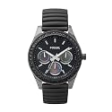 Fossil Ladies Stella Watch Es2954 With Black Multi Eye Dial, Stone Encrusted Topring On A Clear Nylon Plastic Case