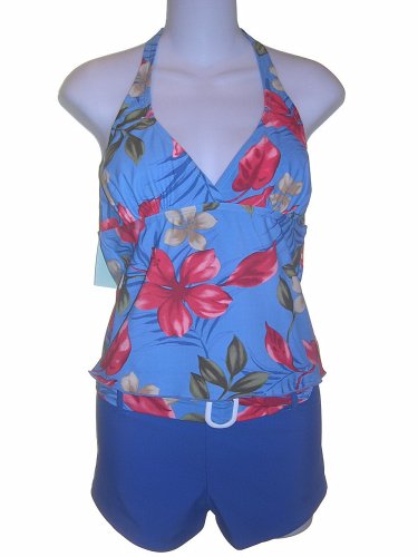 Womens Marina West Boyshorts Tankini Swimsuit, S-xxl, Purple Hawaiian Print