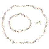 10K Yellow Gold Cultured Freshwater Pearl Necklace, Bracelet, Earring Set