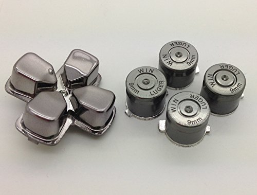 GREY Metal Bullet Buttons and Chrome D-pad for PS4 PlayStation4