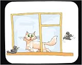Mouse Pad with hunting, window, cat, birds, watching