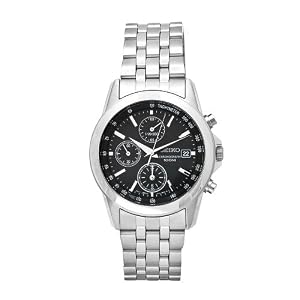 $75 Seiko Men’s SNDC09P1 Chronograph Black Dial Stainless Steel Watch