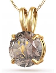 14kt Gold Scorpio Necklace: Zodiac Necklace with Inscriptions of 24kt Gold on CZ