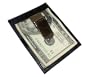 Black Leather Metal Money Clip Credit Card Slot