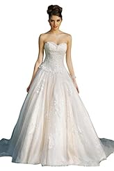 A-line Strapless Tulle Applique Lace-Up Beaded Full Length Wedding Dress  with a Brush/Sweep Train 
