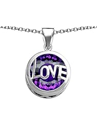 Original Star K (tm) Large Love Round Pendant with 15mm Round Simulated Amethyst in 925 Sterling Silver