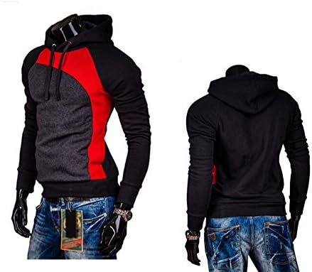Leegoal Mens Fashion Contrast Color Pullover Fleece Hoodies(M)
