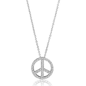 Cubic Zirconia CZ Sterling Silver Pendant Small Peace Si