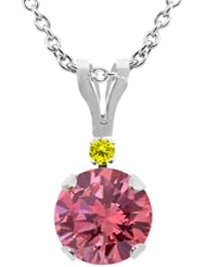0.92 Ct Round Pink Diamond Canary Diamond 14K White Gold Pendant