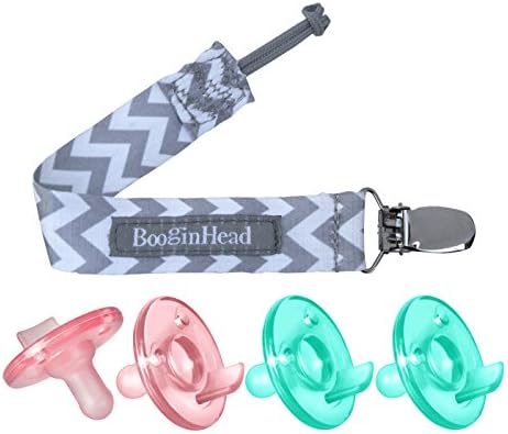 Booginhead PaciGrip Pacifier Holder with 3+ Month Soothie Set, Chevron