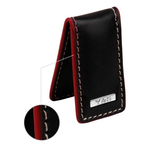 MC3015 Black Genuine Napa leather Slim Money Clip Groomsman Gift With Red Line By Y&G