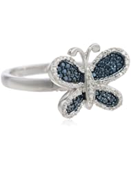 Sterling Silver Blue and White Diamond Butterfly Ring (1/10 cttw, I-J Color, I2-I3 Clarity), Size 7