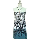 Dark Teal Multi Color Boho Printed Halter Summer Dress