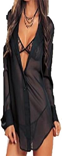 X2MIAONG Women Sexy Long Sleeved Notched Shirt Top Lingerie