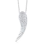 Sterling Silver 925 Cubic Zirconia CZ Angel Wing Pendant Necklace