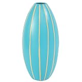 EXP Handmade Terracotta Royal Blue Vase with Beige Stripes