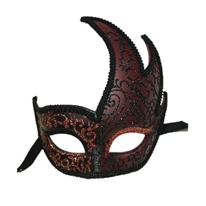 Black & Red Half Face Mask with Glitter Design