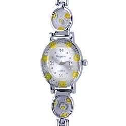 Pugster Elegant Oval Light Flower Encircled Murano Millefiori Watch Wrist