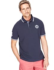 2" Longer Blue Harbour Pure Cotton Striped Trim Polo Shirt