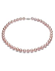 PremiumPearl 9.5-10.5mm Pink Freshwater Pearl Necklace AAA Quality White Gold, 17" Length