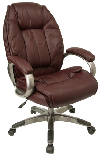 Kitchen: Wine Leather Chair W/ Coated Finiish Base and Arms