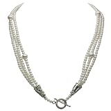 4-5mm & 9-10mm 3 Rows White Cultured Freshwater Pearl Beautiful Luster Necklace 28